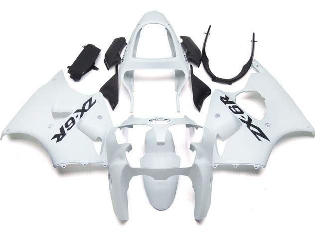 Plain Gloss White With Logo 2000-2002 Kawasaki ZX6R Motorcycle Fairing