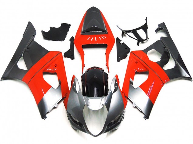 Plain Red and Silver 2003-2004 Suzuki GSXR 1000 Motorcycle Fairing