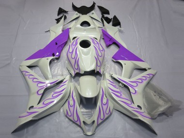 Purple Flame on White 2007-2008 Honda CBR600RR Motorcycle Fairing