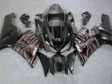 Red Black Flame 2005-2006 Kawasaki ZX6R Motorcycle Fairing