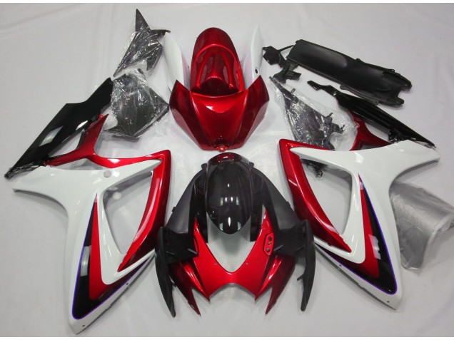 Red & White Debadged 2006-2007 Suzuki GSXR 600-750 Motorcycle Fairing