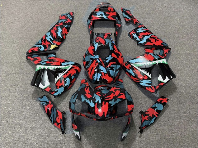 Red and Blue Camo 2003-2004 Honda CBR600RR Motorcycle Fairing