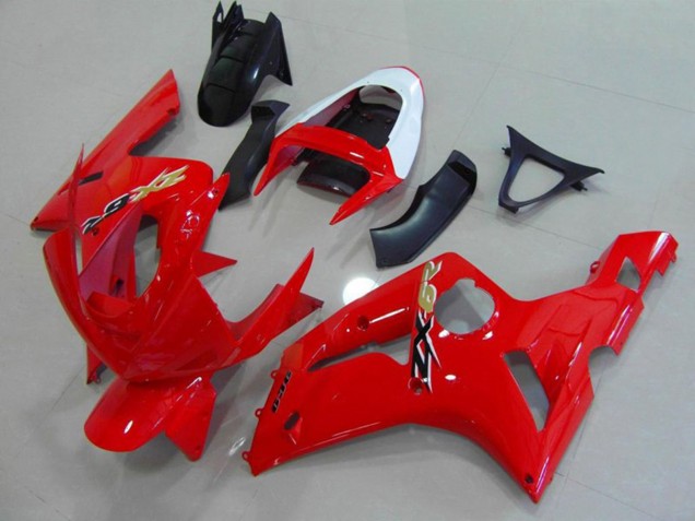 Red and White 2003-2004 Kawasaki ZX6R Motorcycle Fairing