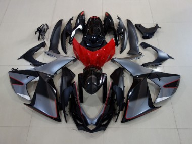 Shiny Grey / Black with Red 2011-2024 Suzuki GSXR 600-750 Motorcycle Fairing