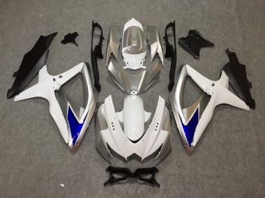 Silver White Blue 2008-2010 Suzuki GSXR 600-750 Motorcycle Fairing