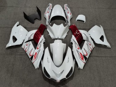 White Red Flame 2006-2011 Kawasaki ZX14R Motorcycle Fairing