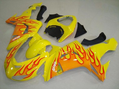 Yellow Orange Flame 2006-2007 Kawasaki ZX10R Motorcycle Fairing